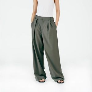 Tibi Tropical Wool Stella Pant, Dark Stone